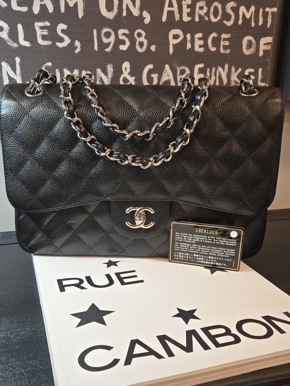 CHANEL Double Flap Jumbo 30, Black Caviar, Silver Hardware - COA included